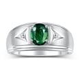 thumbnail image 1 of RYLOS Men's Rings Sterling Silver Classic 8X6MM Oval Gemstone &  Diamond Ring Green Sapphire September Birthstone Rings For Man Silver Rings Size 11, 1 of 7