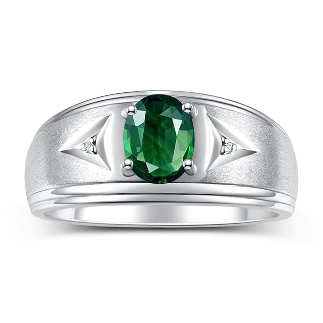 RYLOS Men's Rings Sterling Silver Classic 8X6MM Oval Gemstone & Diamond Ring Green Sapphire September Birthstone Rings For Man Silver Rings Size 11
