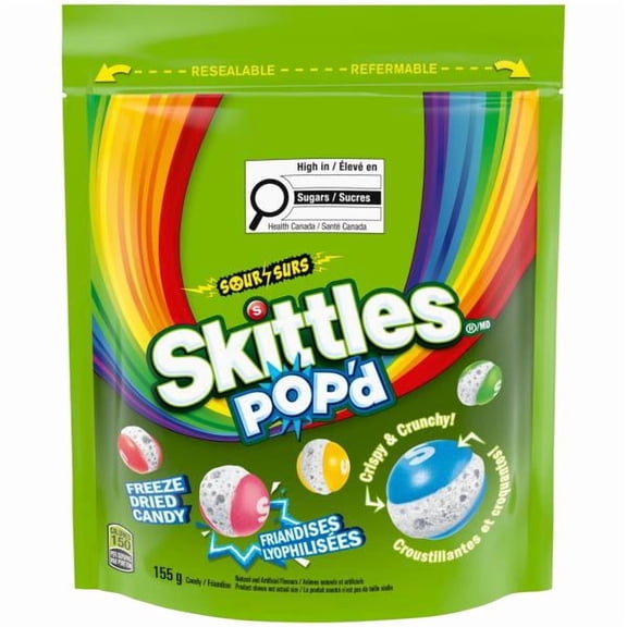 SKITTLES POP'D, Sour Freeze Dried Candy Bag, 155g