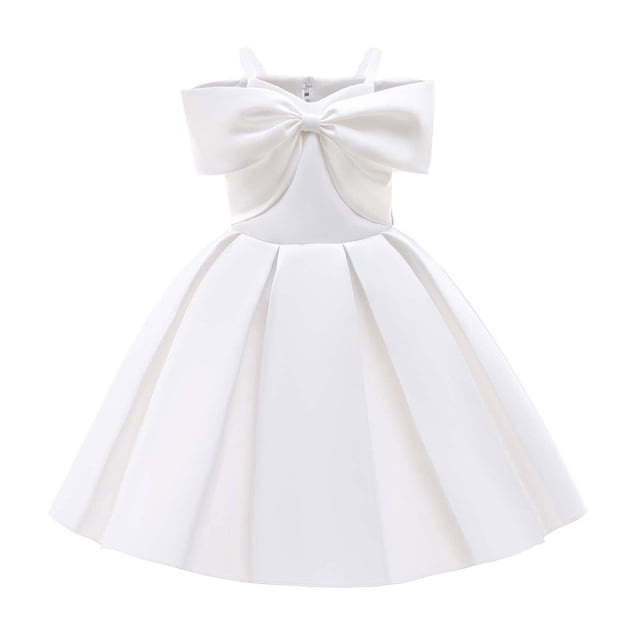 PMVFHDE Robe 4t Filles Robe Élégante Épaules Dénudées Ligne A Décontractée Fête Robes Blanc, 2-3 Ans
