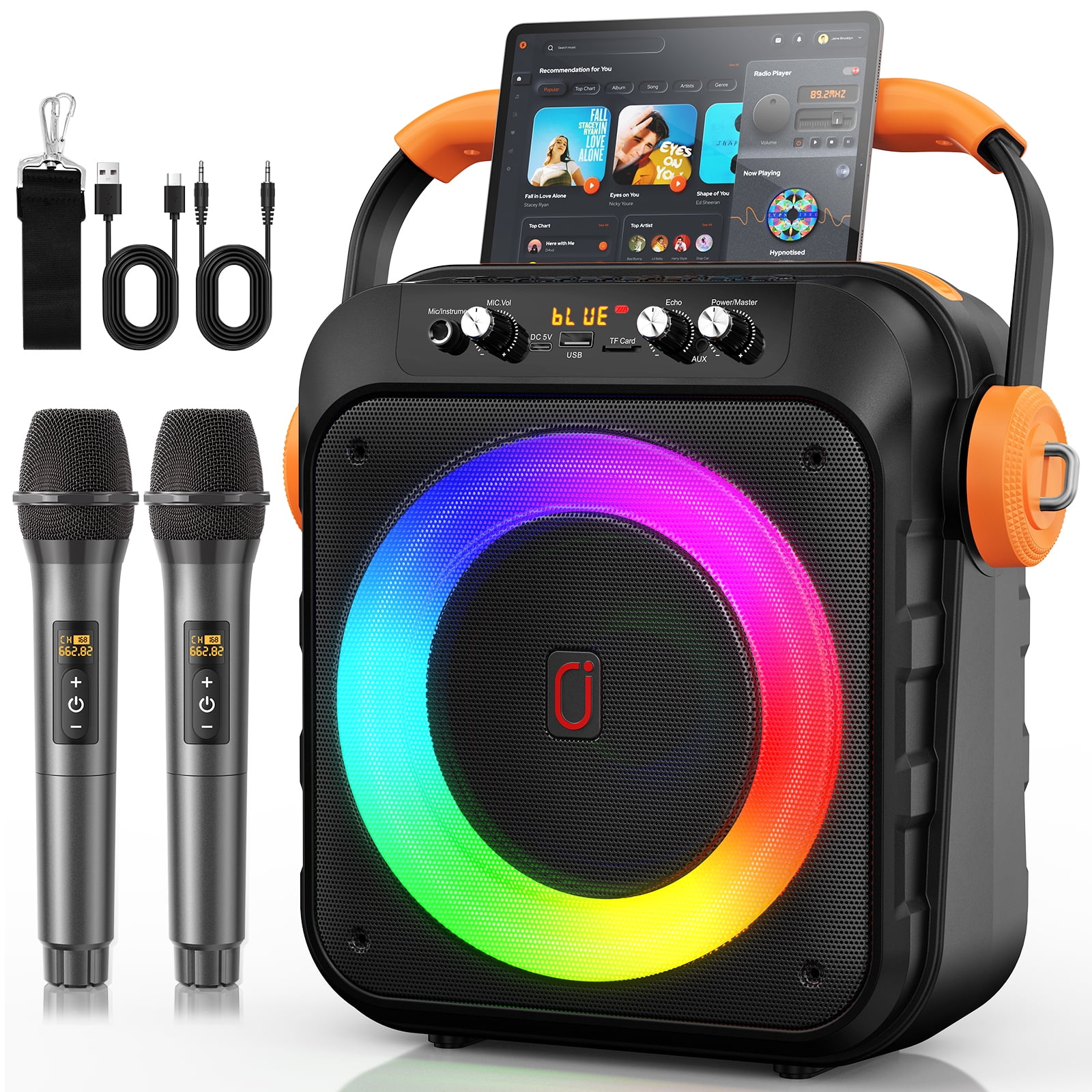 Machine Karaoké Enfant Avec 2 Micros – Bluetooth 5.0 – Lumières LED – 3-15 Ans