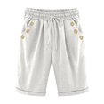 thumbnail image 4 of TrendOFT Summer Shorts For Women Casual Solid Color Linen Drawstring High Waist Lightweight Elastic Plus Size With Button Pockets Comfort Style Lounge Shorts Women Athletic Shorts White XXXXL, 4 of 5
