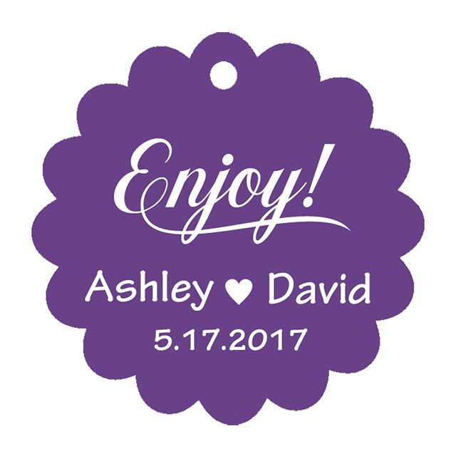 100 PCS Enjoy! Customized Scallop Edges Hang Tags Personalized Wedding Favor Gift Paper Tags