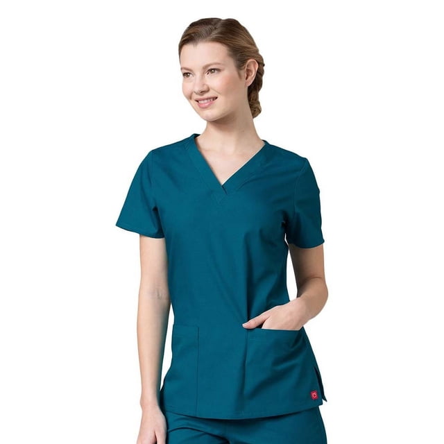 Red Panda Women's V-Neck Two Pocket Solid Scrub Top