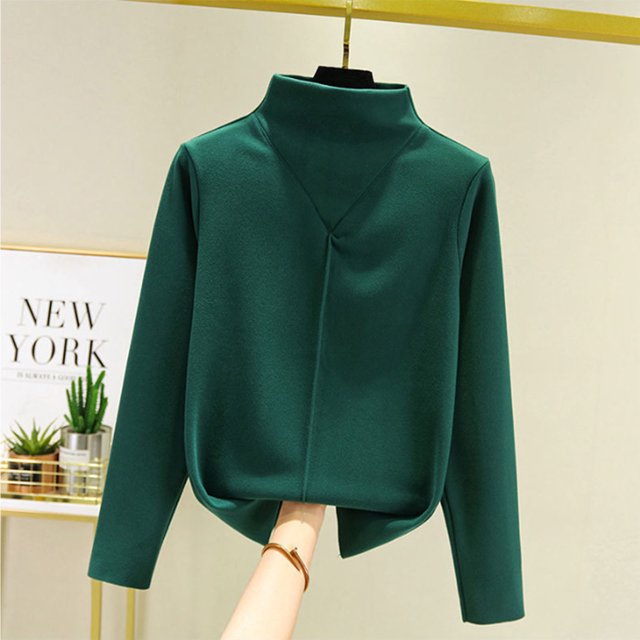 XZNGL Womens German Velvet Double-sided Velvet Bottom Sweater With Half High Collar And Self Heating Inner Layer For Warmth. Long Sleeved And Thickened Top