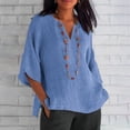 thumbnail image 2 of Timegard Tops for Women Notched V Neck 3/4 Sleeve Side Split Summer Casual Solid Color Loose Tops Tee, 2 of 6