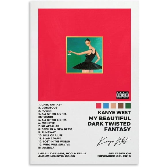 PPHAOSHO Kanye West My Beautiful Dark Twisted Fantasy Album Cover Poster frameless Painting Canvas Wall Posters Art Picture Print Modern Home Decor 16x24inch