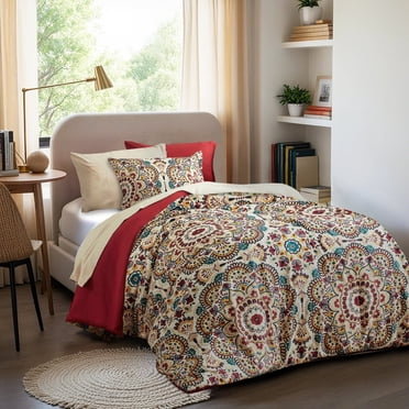 Regency Heights Ensemble de Couette pour Lit Simple, 6 Pcs, Rouge, Comprenant Couette, Drap Plat et Drap-Housse à Poches Latérales.