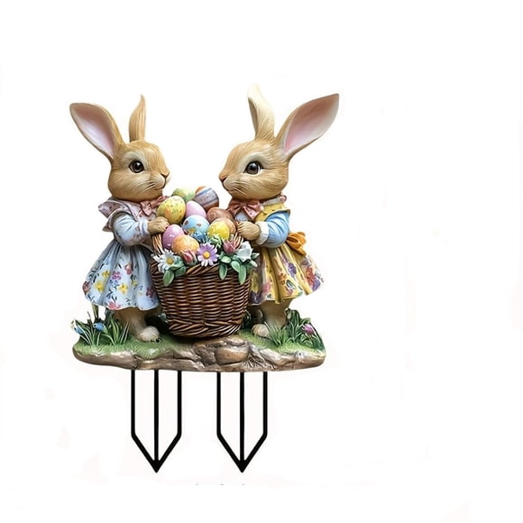 Yhmxh Décorations de Pâques Lapin de Pâques Oeufs Acrylique Imperméable Décorations de Patio Extérieur Prises de Plancher Accessoires d'Aménagement Paysager Oeufs de Pâques Lapin de Pâques Panier de Pâques Cadeaux de Pâques pour Enfants