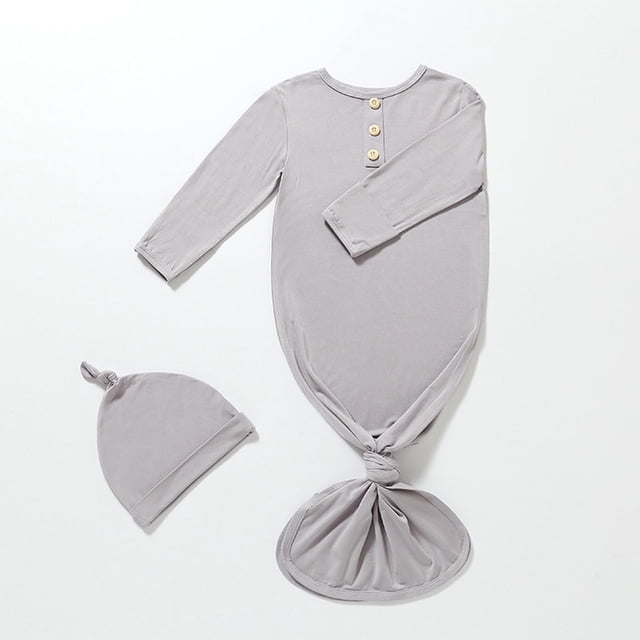RXIRUCGD Newborn Baby Boy And Baby Girl Solid Color Jumpsuit Pajamas Hat Set Rompers( Gray, Size:0 Month )