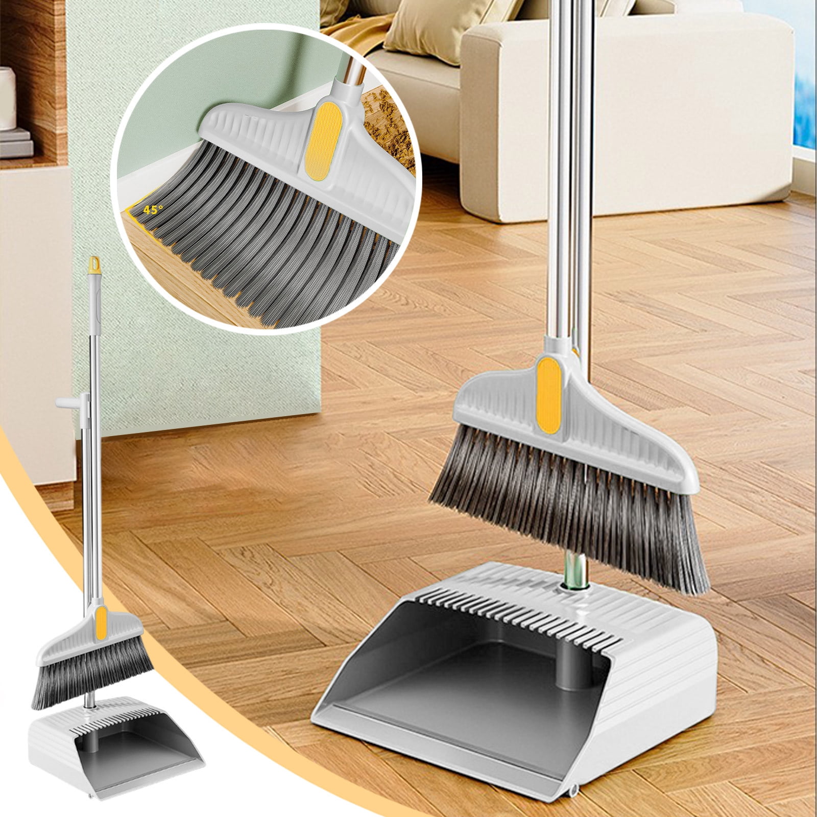 TopLLC Brooms And Dustpan 2-in-1 Set Household Cleaning Supplies Stainless Steel Handle Brooms And Dustpan Combo Set For Home Office Broom and dustpan