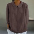 thumbnail image 1 of AherBiu Chemises en Lin pour Femmes Manches 3/4 Col à Revers Style Rétro Hauts Décontractés Amples Mode Automne 2024 Blouses, 1 of 5