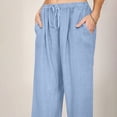 thumbnail image 4 of WEIYLL Womens Pants Linen Elastic High Waist Drawstring Wide Leg Yoga Light Blue Pant size XXL, 4 of 8