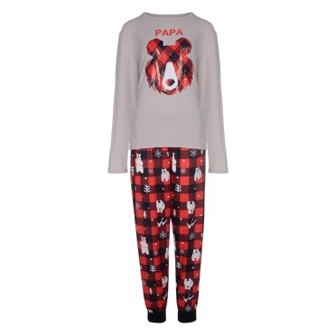 Honganda Haut à Imprimé Ours Polaire et Pantalon à Carreaux Élastique Pyjama Parent-Enfant