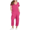 thumbnail image 1 of Yuyuzo Jumpsuits for Women Short Sleeve V Neck Rompers Wide Leg Cropped Pants Overalls with Pockets, 1 of 7