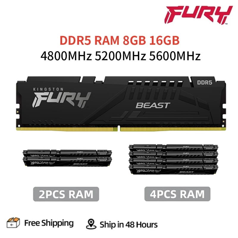 Kingston Fury Beast DDR5 8GB 16GB 4800 5200 5600MHz Desktop Memory