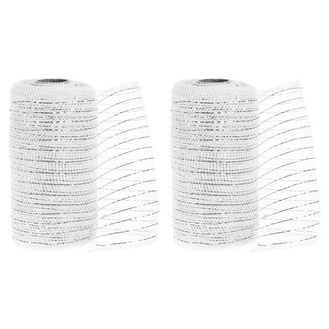 Unique Bargains 2pcs Decorative Mesh, 5.9in x 10 Yard Mesh Ribbon Roll Foil Metallic for Christmas Tree Decoration, Silver