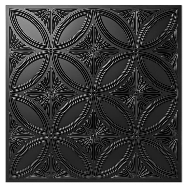 Art3d Decorative PVC Black Drop Ceiling Tile 2ft x 2ft, Glue up 3D Wall Panel 24 x 24in.12pcs