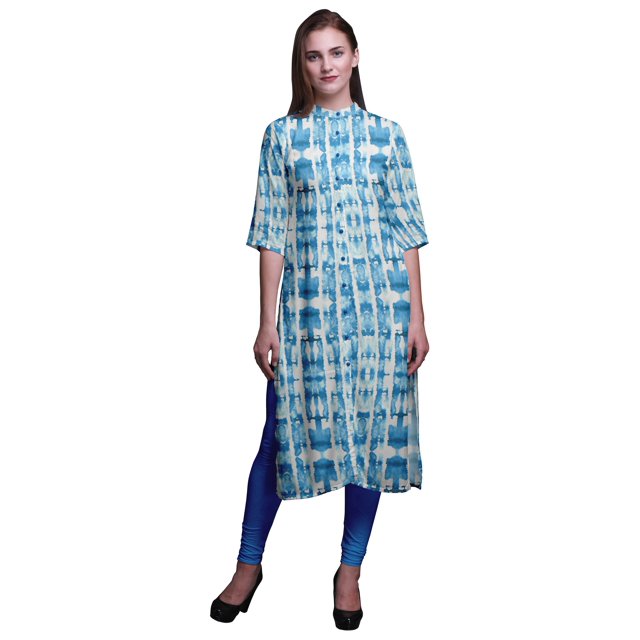 Bimba Printed Straight Kurtis For Women Button Down Mandarin Indian Tunic Small