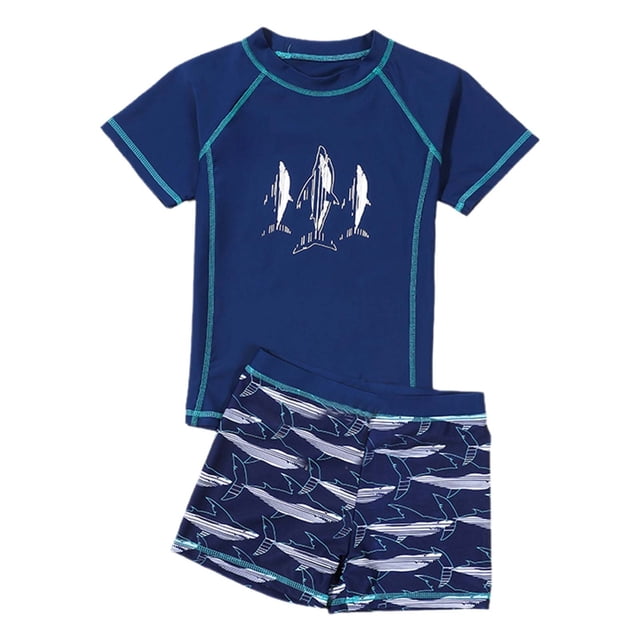 Aocisk Toddler Boy Swimsuit Boys Sun Protective Swim Set Split Design Rash Guard Top and Swim Trunks for Toddlers and Kids Boys Bathing Suit Navy XXXXXL