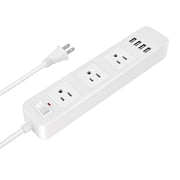 3 - Outlet Power Strip with 4 USB Ports, 6.6ft Extension Cord, Surge Protector, 2-Prong to 3-Prong Adapter (White)