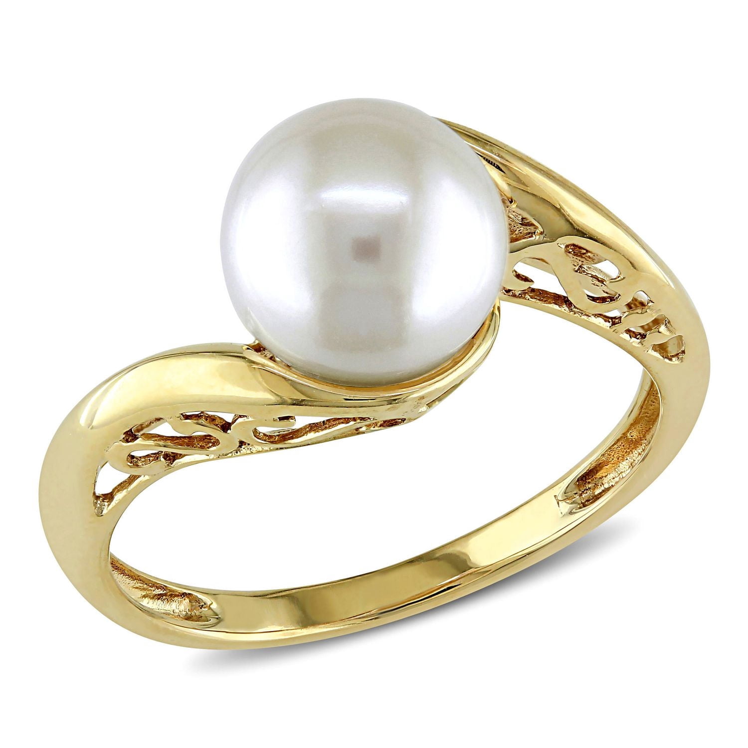Bague solitaire à sections divisées Miabella avec perle cultivée d'eau douce 8-8,5mm en or jaune 10K