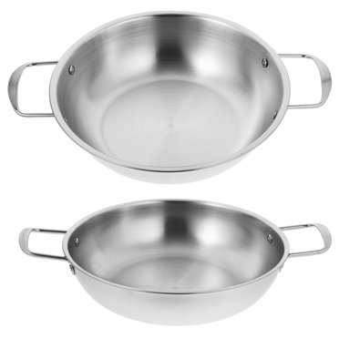 2 Pcs Wok en Acier Inoxydable avec Poignées Poêle de Cuisine Ustensiles de Cuisine Cuisine Wok en Métal