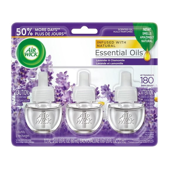 Air Wick Plug-in Air Freshener, Scented Oil Refills, Lavender & Chamomile, 3 Refills