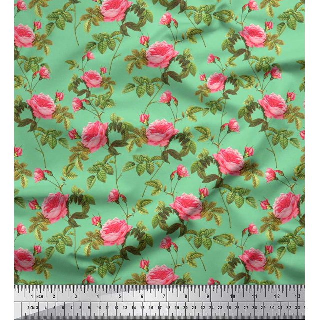 Soimoi Toile de Coton Feuilles & Pivoine Imprimé Floral 1 Yard 56 Inch Wide