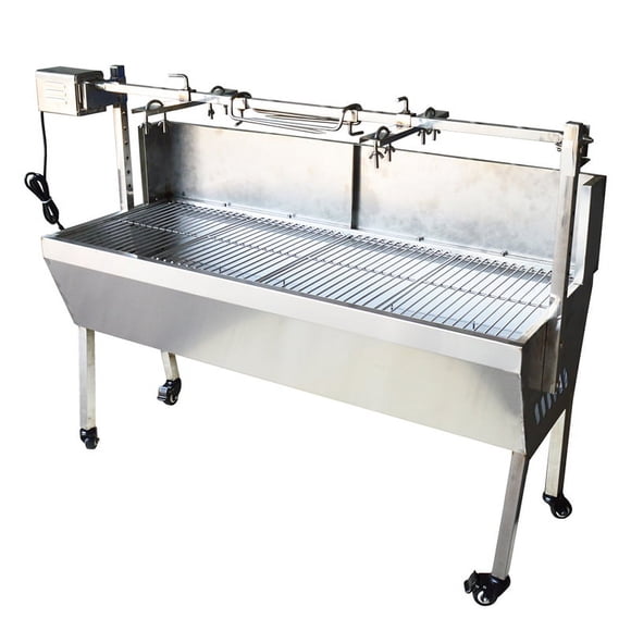 INTBUYING 46" Charcoal BBQ Grill Automatic Outdoor Smoker Barbecue for Garden Patio Outdoor Cooking Party Stainless Steel Spit Roaster Rotisserie Grill