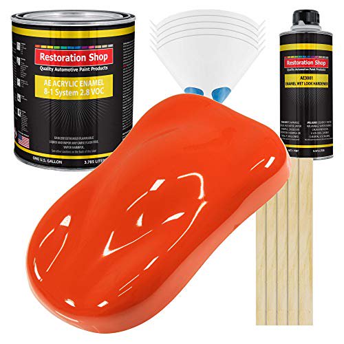 Restoration Shop - Peinture Auto Émail Acrylique Orange Chargeur - Kit Complet de Peinture Gallon - Revêtement Professionnel Haute Brillance pour Automobile, Voiture, Camion, Équipement, Ratio de Mélange 8:1, 2.8 COV
