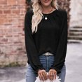 thumbnail image 4 of IROINNID Rabais T-shirt à Manches Longues en Polyester pour Femmes Chemises en Coton pour Femmes Décontracté Uni Col Rond T-shirt Ample Haut,Noir, 4 of 6