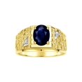 thumbnail image 1 of RYLOS Men's Rings Yellow Gold Plated Silver Designer Nugget Ring Oval 9X7MM Gemstone &  Diamonds  Sapphire Birthstone Rings For Man Size 8, 1 of 7