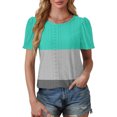 thumbnail image 4 of Plebaso Hauts pour Femmes Chemises à Oeillets à Blocs de Couleur Manches Courtes T-Shirts Amples Décontractés Col Rond Blouses Tendance, 4 of 6