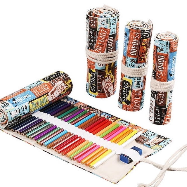 serony Rideau à Stylos en Toile Fait Main, Grande Trousse à Crayons, Plaque d'Immatriculation avec 24 Trous