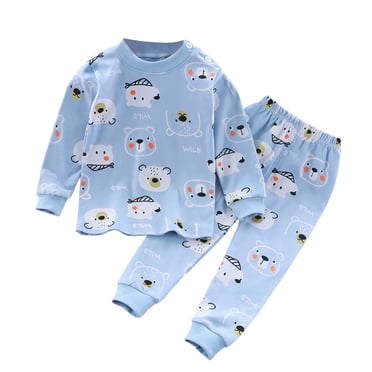 Zanarzt Pyjama pour Tout-Petit Fille en Coton, Vêtements d'Intérieur pour Enfants Confortables et Respirants à Manches Longues, Ensemble Deux Pièces avec Mignon Motif de Dessin Animé Bleu, 12-18 Mois