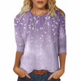 thumbnail image 1 of Hauts de Printemps pour Femmes à Paillettes Imprimé Décontracté Col Rond Manches Trois-Quarts Chemises pour Femmes Violet TG, 1 of 4
