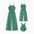 thumbnail image 1 of PatPat Matching Floral Print Green Smocked Strap Jumpsuits for Mommy and Me, 1 of 6