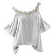 thumbnail image 4 of Birdeem T-Shirt Blouse Sans Bretelles à Épaules Dénudées pour Femmes Grande Taille avec Col Rond Appliqué et Fleurs, 4 of 4