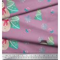 thumbnail image 2 of Soimoi Purple Poly Georgette Fabric Snowman & Tree Christmas Printed Fabric 1 Yard 42 Inch Wide, 2 of 5