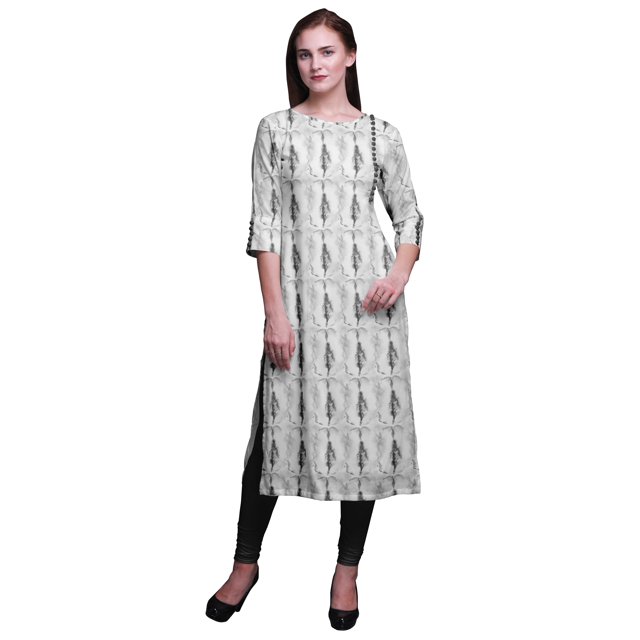 Bimba Robe Kurti Longue Imprimée Tunique Droite Manches 3/4 Robes pour Femmes Haut