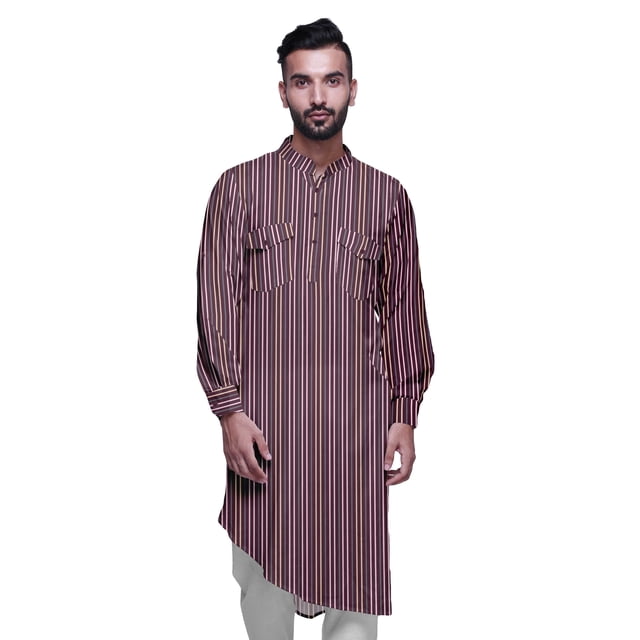 Atasi Kurta Asymétrique en Rayonne pour Homme, Kurta Chemise Longue Décontractée Imprimée