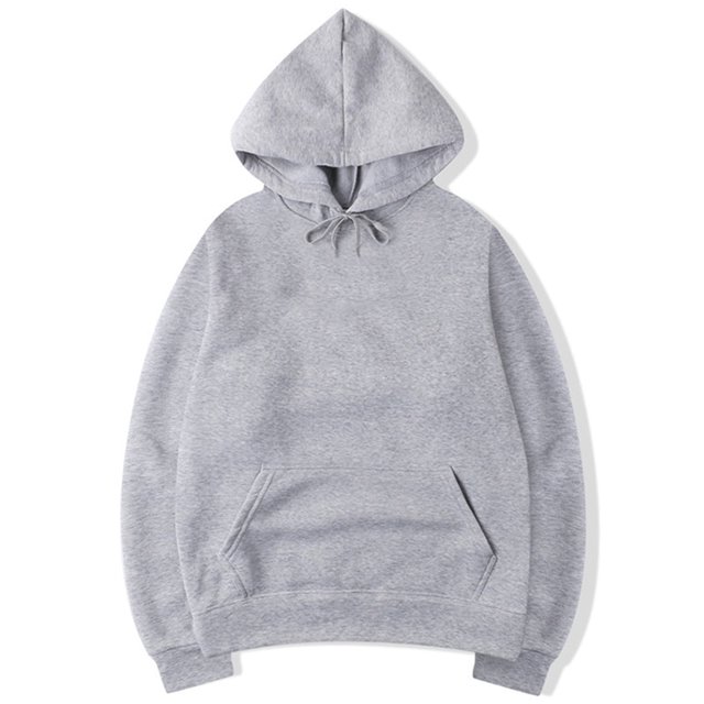 Daeful Ladies Hoodies Drawstring Hooded Tops Fall Pocket Soft Sweatshirt in light gray, size M. This women's pullover hoodie features a solid light gray color, long sleeves, a drawstring hood, and a kangaroo pocket. Made from 100% polyester, it offers a soft and lightweight feel, ideal for casual wear during fall and winter. The hip-length design pairs well with leggings or jeans for a cozy and stylish look.