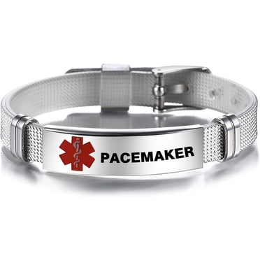 LAICAIW Bracelet d'Alerte Médicale Rouge pour Femmes Hommes Urgence Premiers Soins Alerte Santé Gravé au Laser Acier Inoxydable Bracelet Ajustable en PVC Bracelets pour Personnes Âgées