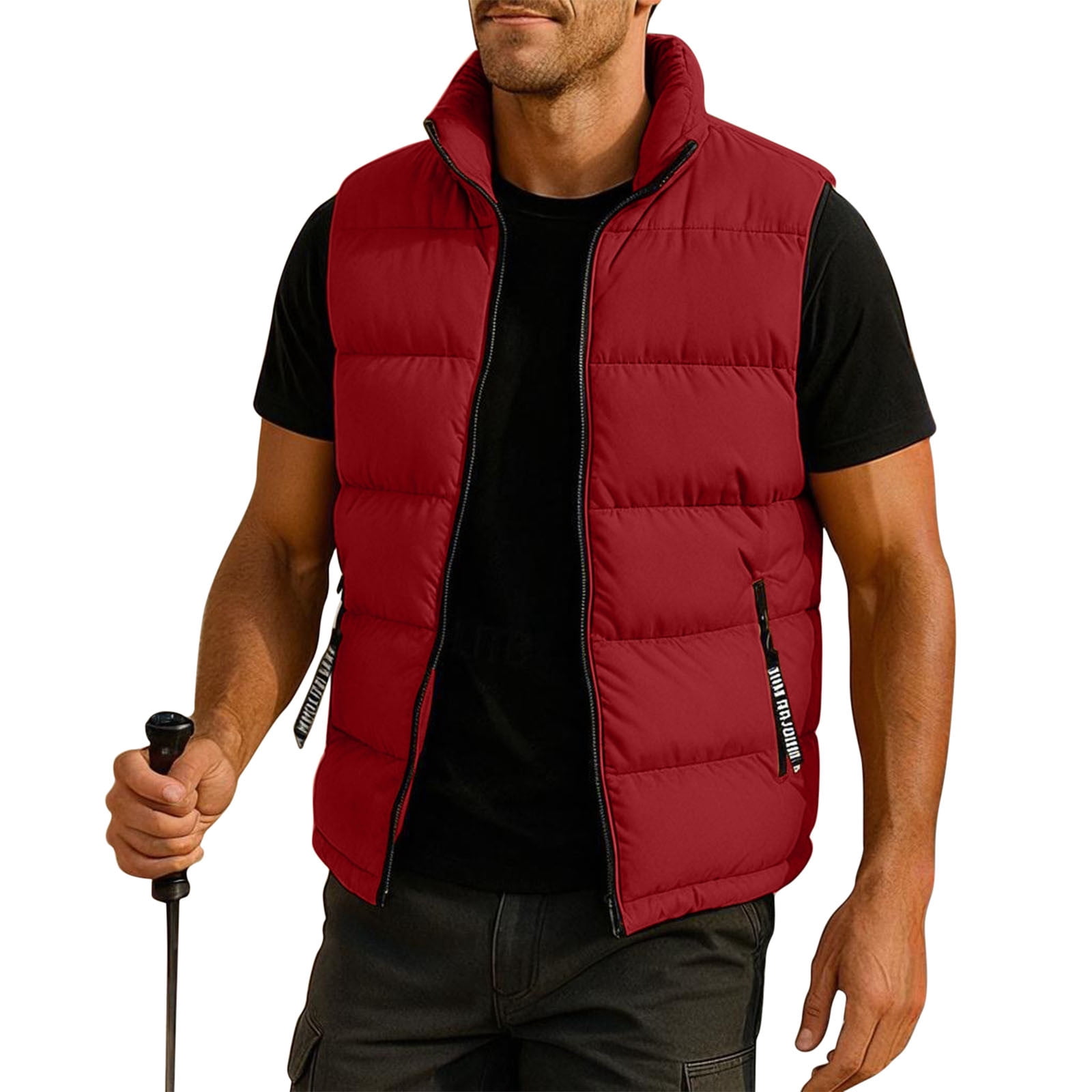 Lovzfmll Men's Puffer Vest, Quilted Sleeveless Jacket, Solid Color