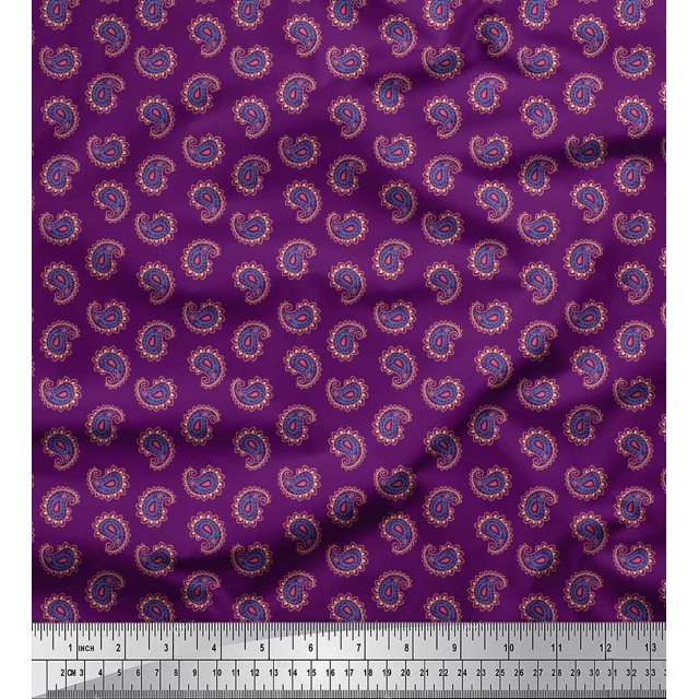 Soimoi polyester Crepe Fabric Artistic Paisley Printed Fabric 1 Yard 42 Inch Wide