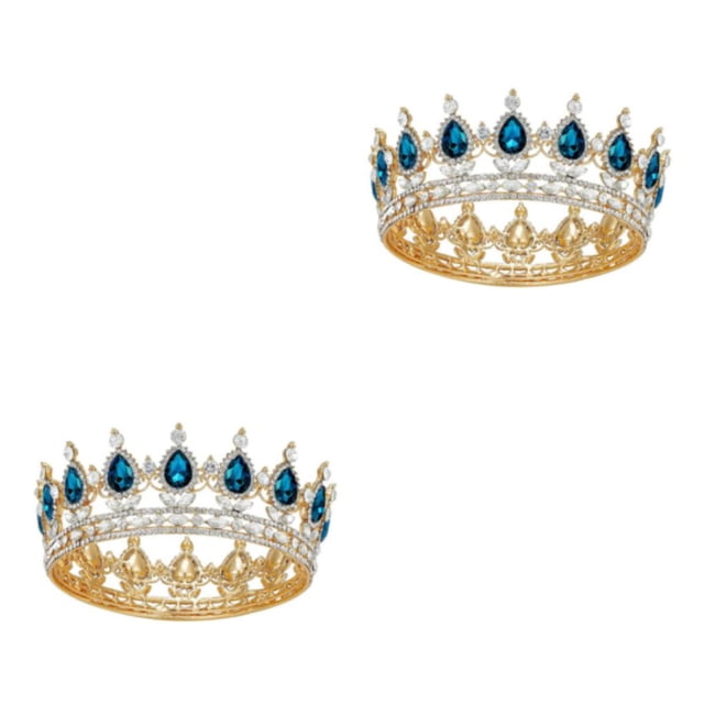 ZheElen Alloy Durable And Non-deforming Rhinestone For Wedding Or Cosplay Family Wedding Hair Crown Gold + lake blue 2Set