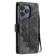 thumbnail image 4 of Flip Case for iPhone 16 Pro, Totem Embossed Flowers Premium PU Leather Wallet Folio Cover with Card Holder Kickstand Compatible with iPhone 16 Pro - Gray, 4 of 14