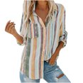 thumbnail image 1 of Cameland Blouses Mode pour Femmes Col en V Rayé Manches Retroussables avec Poche Chemise Ample, 1 of 6