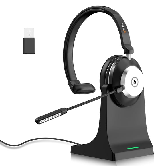 Wantek Bluetooth Headset with Microphone for PC, USB Dongle, Charging Base and Accessories,Mute Button for Work/Cell Phones/Computer/Call Centre/Zoom